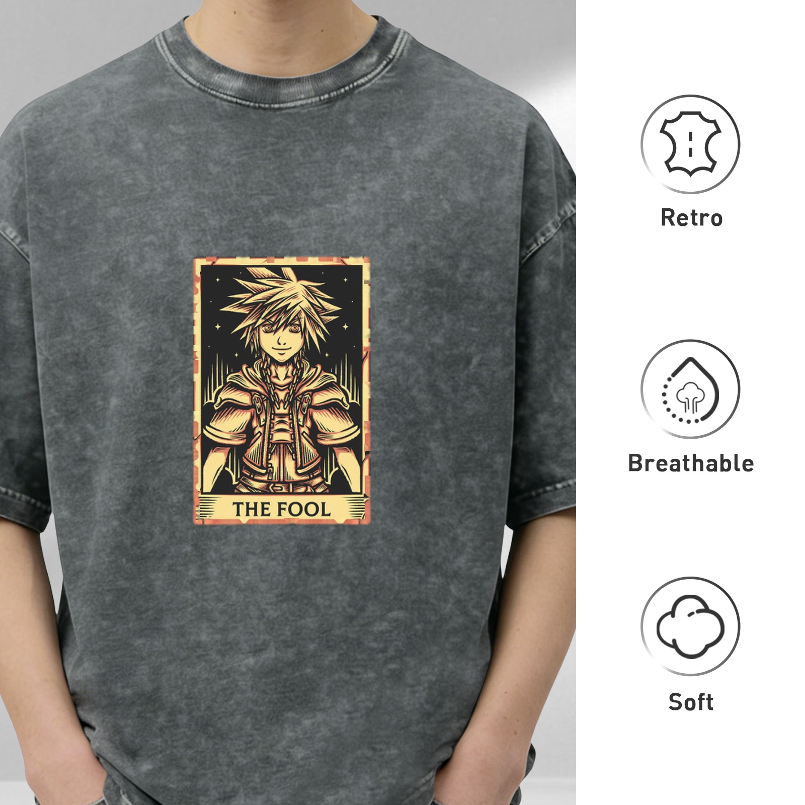 Kingdom Hearts Sora The Fool Tarot Card Acid Wash T-Shirt