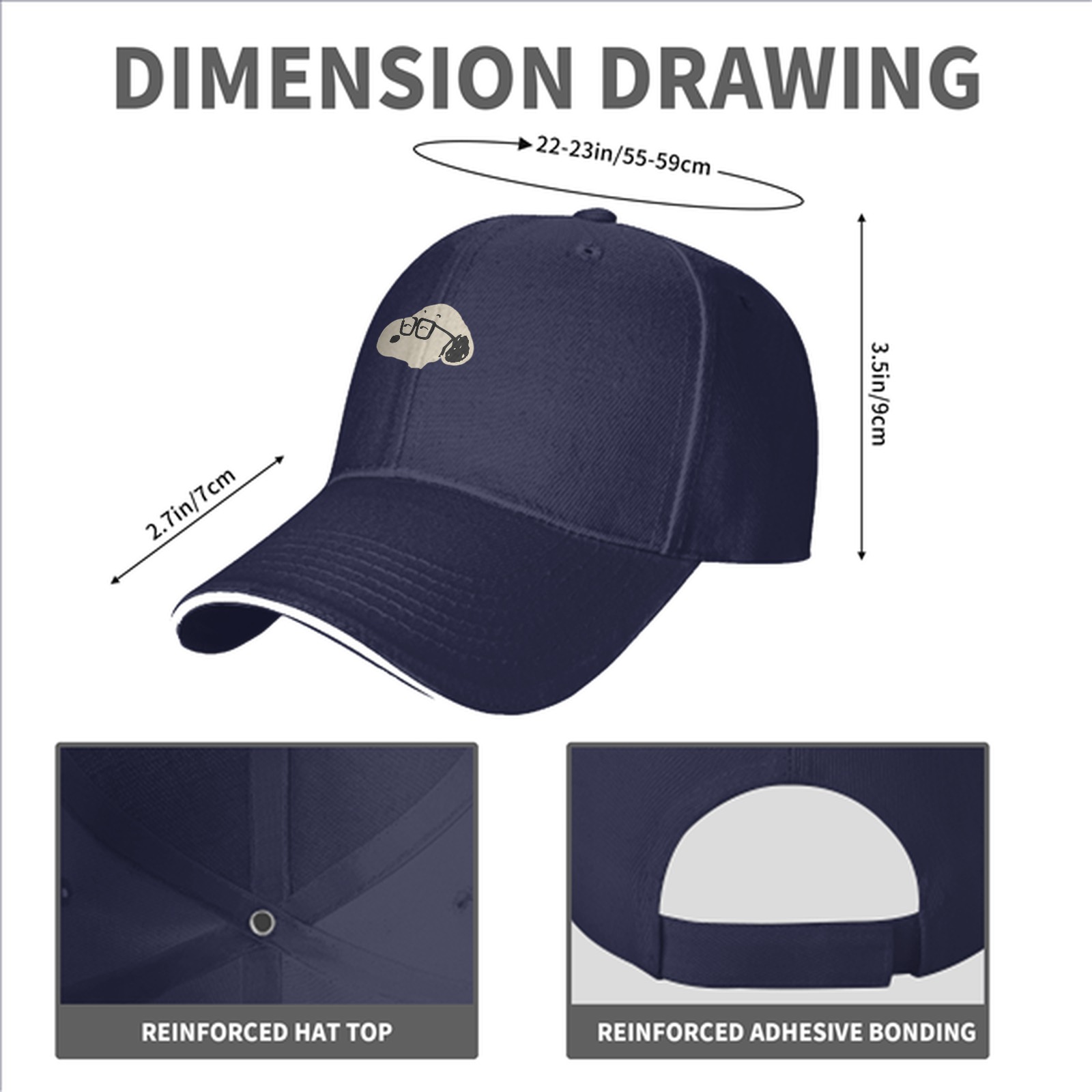 Black Baseball Cap With Snoopy Wearing Glasses Graphic