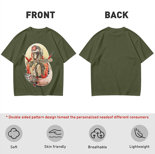 Olive T-Shirt with Retro Military Pilot Girl Graphic Print