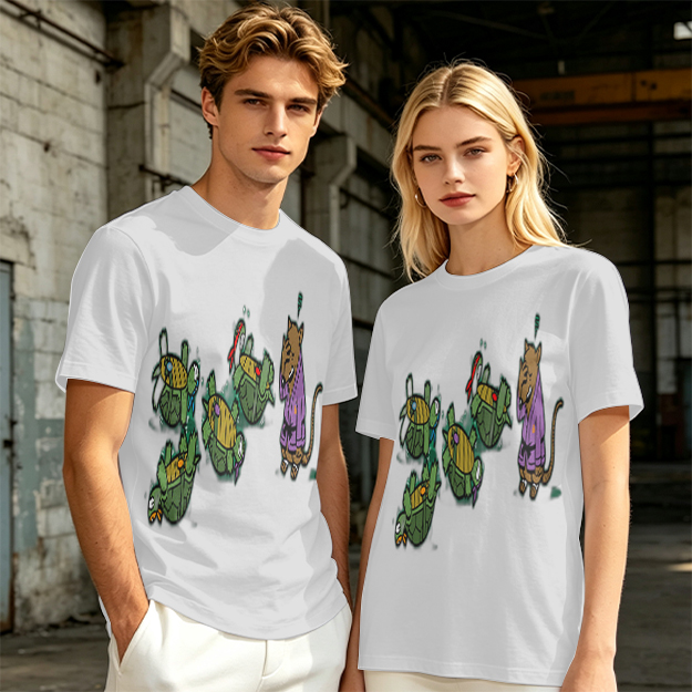 Olive Graphic Tee With Ninja Turtles and Splinter Print