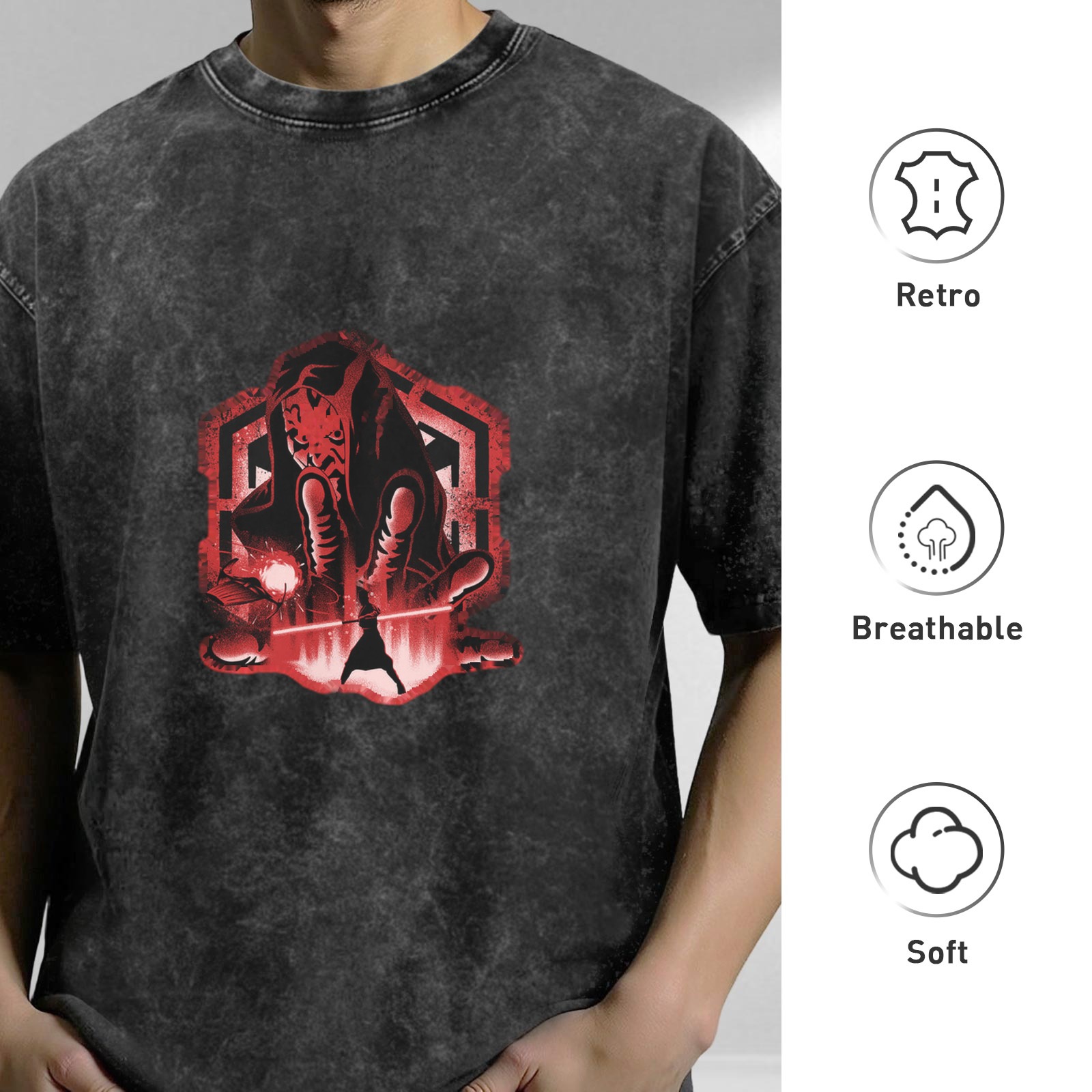 Star Wars Sith Character Graphic Acid Wash Black T-Shirt