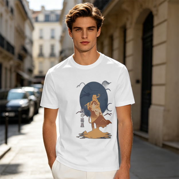 Olive T-shirt with Desert Wanderer Silhouette and Moon Graphic