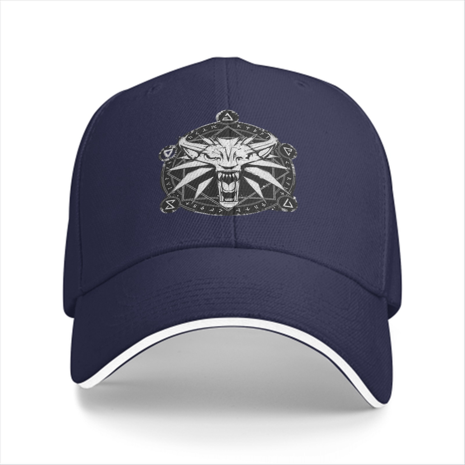 Black Baseball Cap With Witcher Wolf Medallion Print