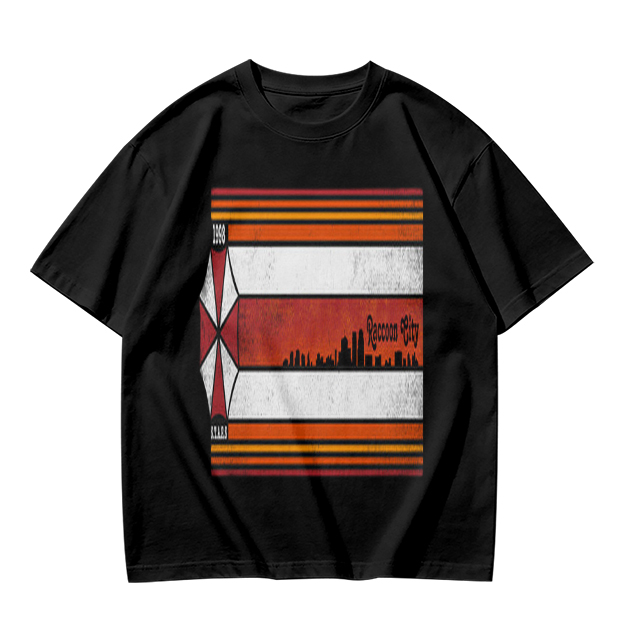 Olive T-Shirt With Retro Striped City Skyline Graphic Print