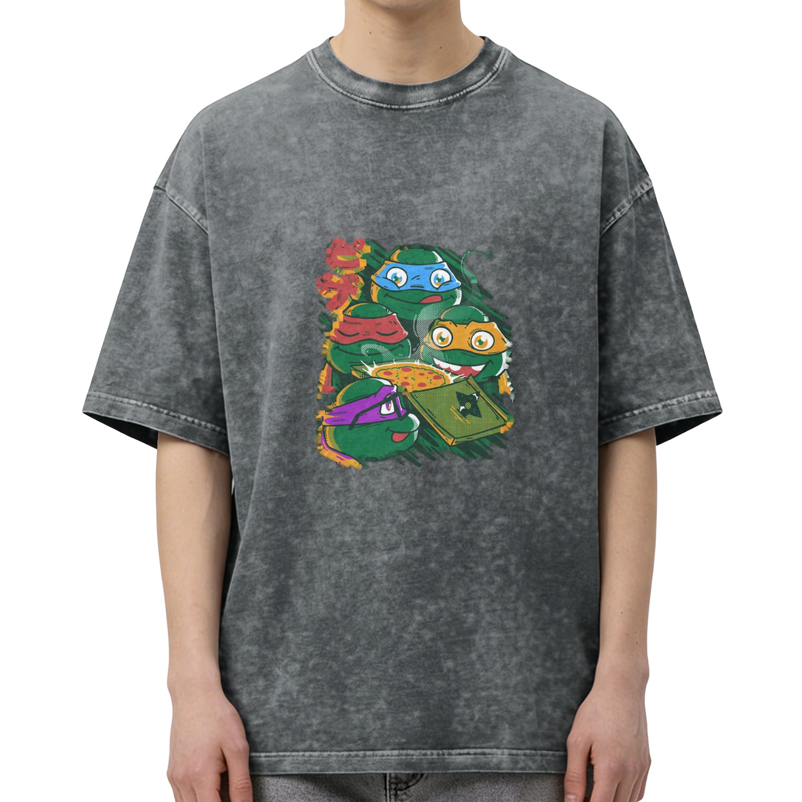 Teenage Mutant Ninja Turtles Pizza Graphic Acid Wash T-Shirt