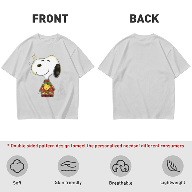 Olive T-shirt with Snoopy in Christmas Sweater Graphic