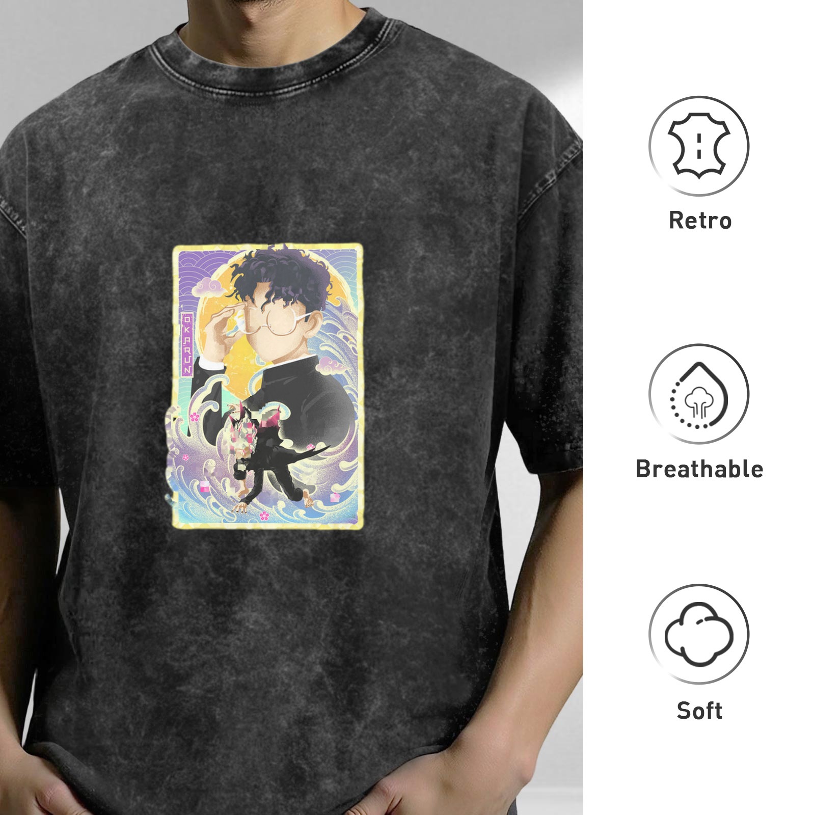 Oversized Vintage Wash Anime Graphic T-Shirt