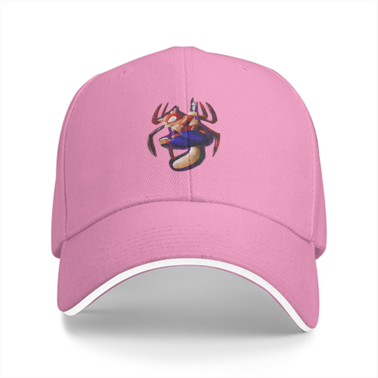 Black baseball cap with spider squirrel superhero graphic print