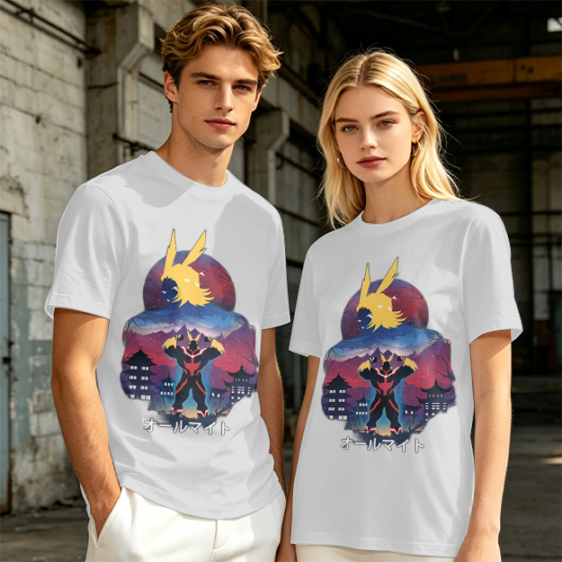 Olive t-shirt with All Might anime character graphic print