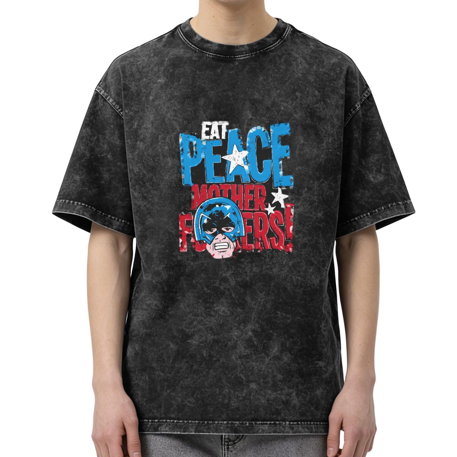 Washed black graphic t-shirt with Eat Peace Mother F words design