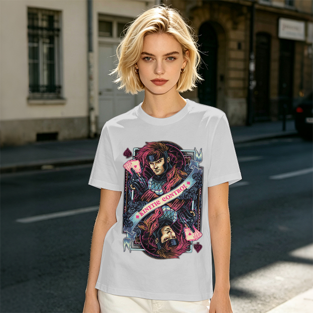 Olive T-Shirt With Gambit Kinetic Control Playing Card Art