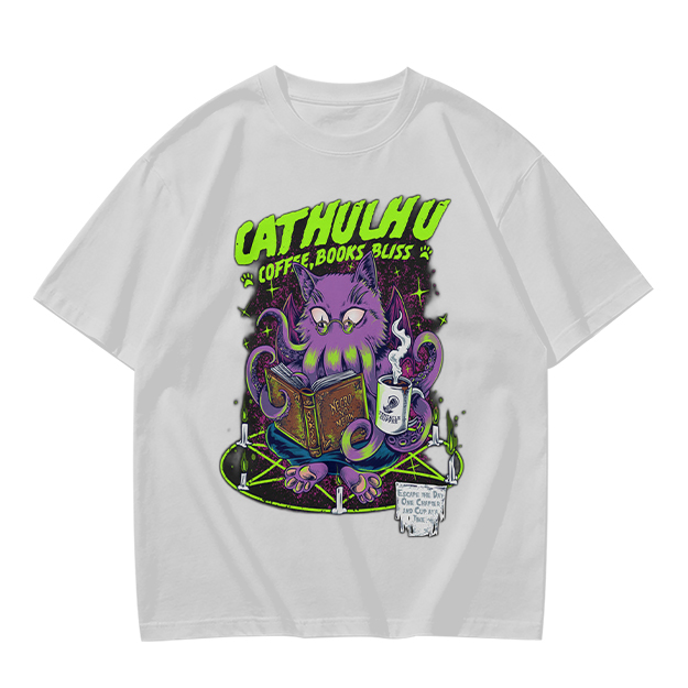 Cathulhu Coffee Books Bliss Cat Octopus Graphic T-Shirt
