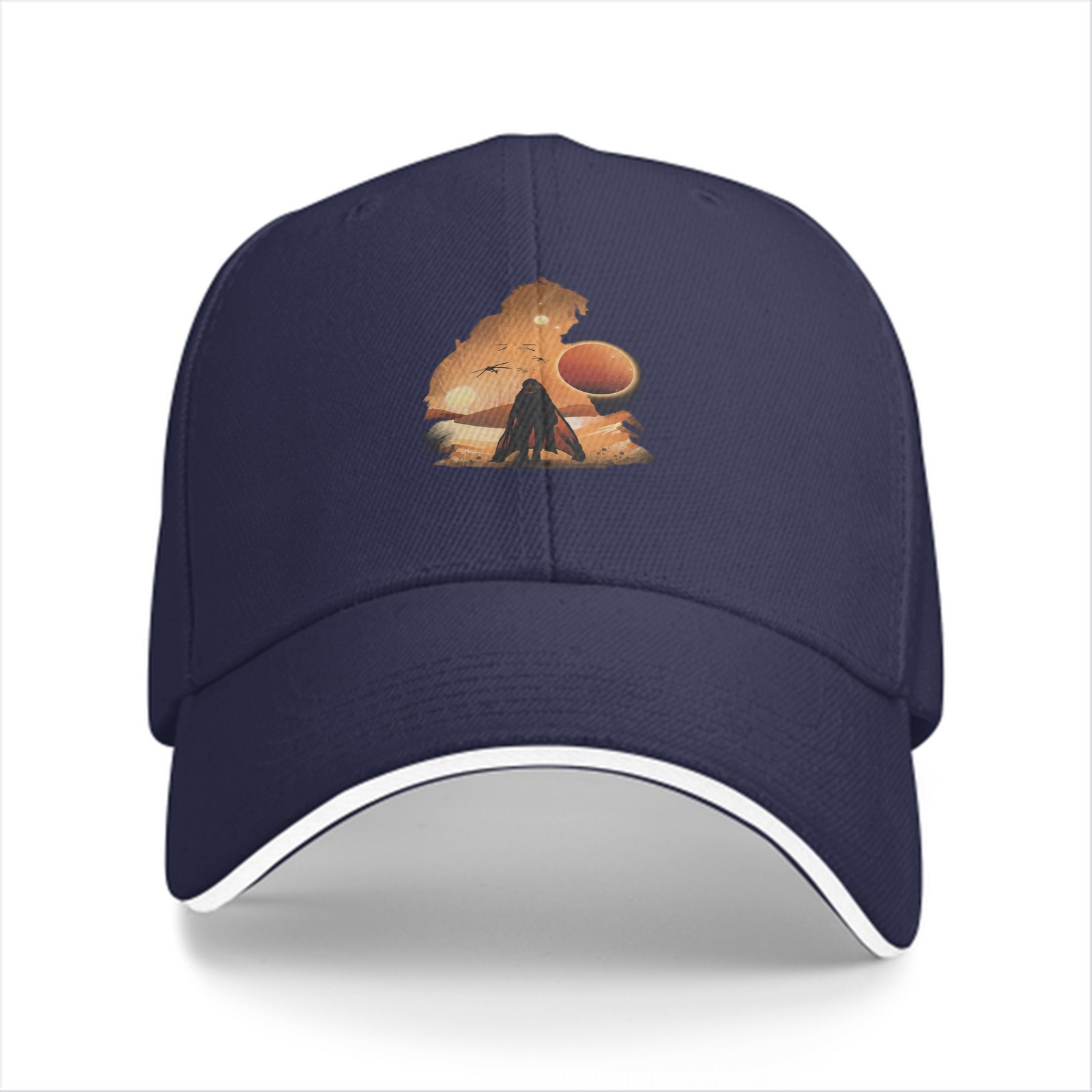 Black Baseball Cap With Desert Sci-Fi Landscape Print