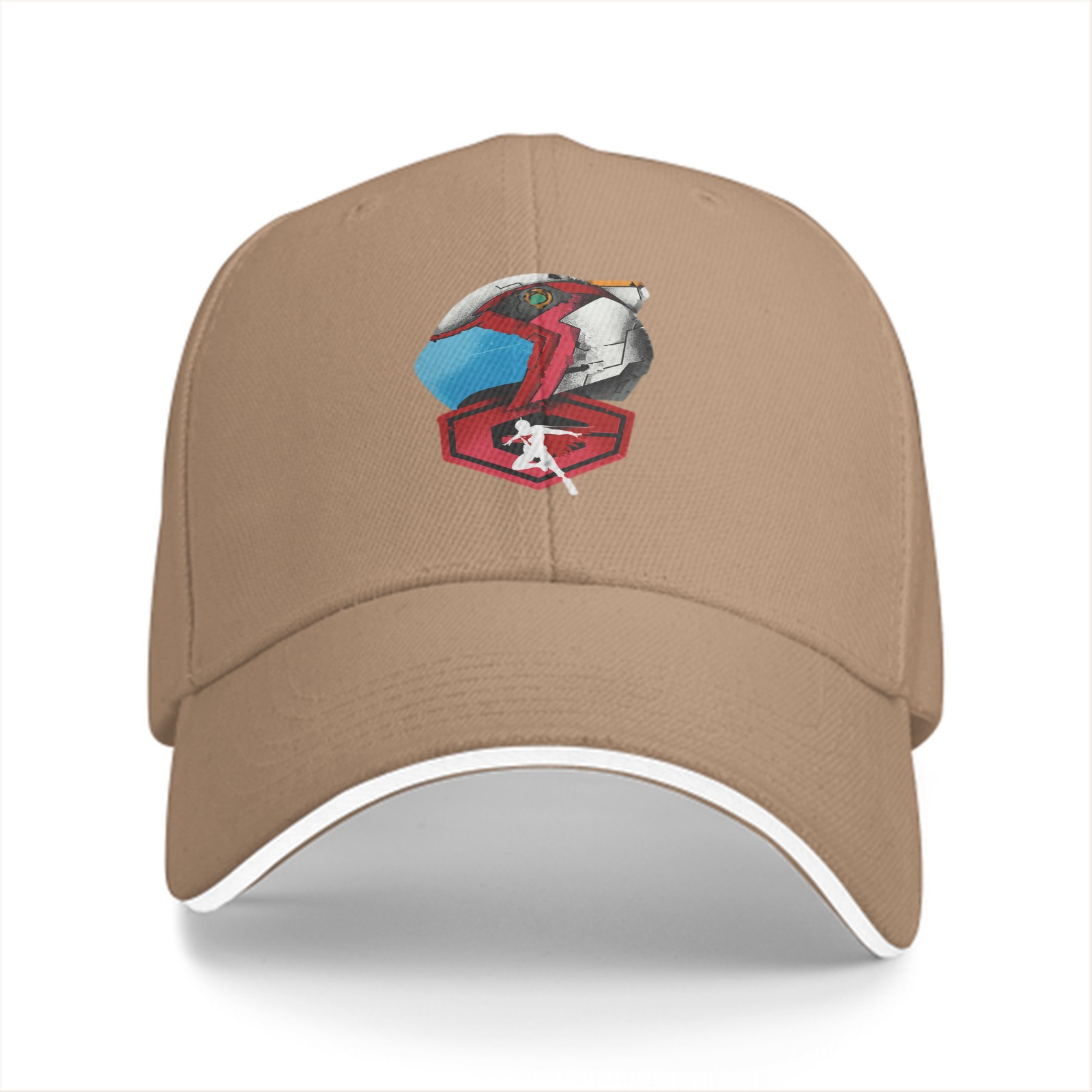 Black baseball cap with anime mech helmet graphic