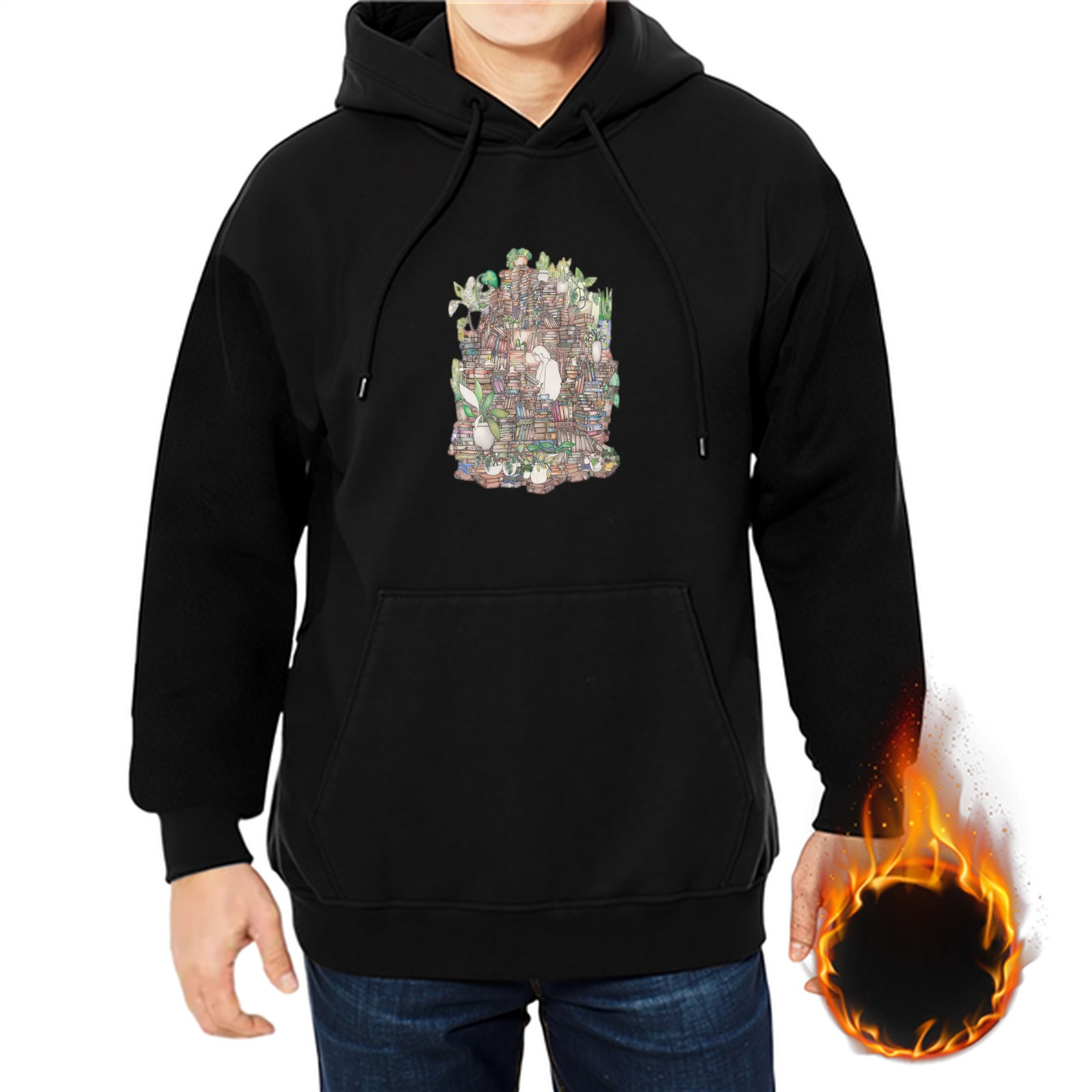 Black Hoodie With Detailed Nature Inspired Graphic Print