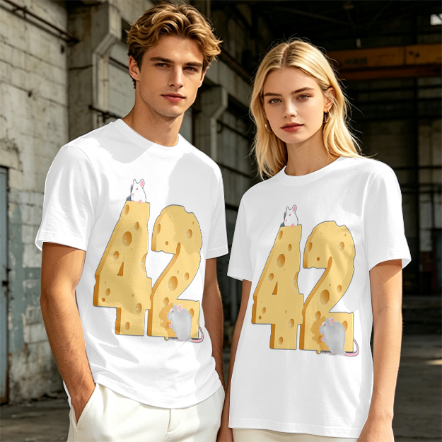 Olive T-Shirt With Cheese Number 42 And Mice Graphic