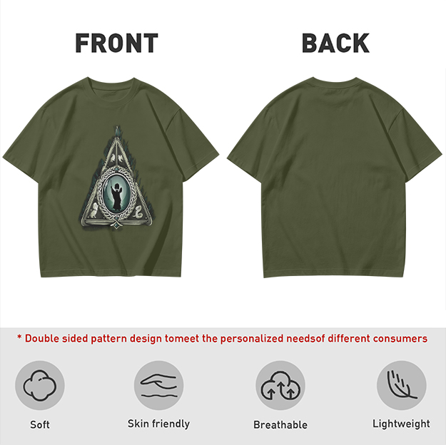 Olive T-shirt with Harry Potter Deathly Hallows Silhouette Print