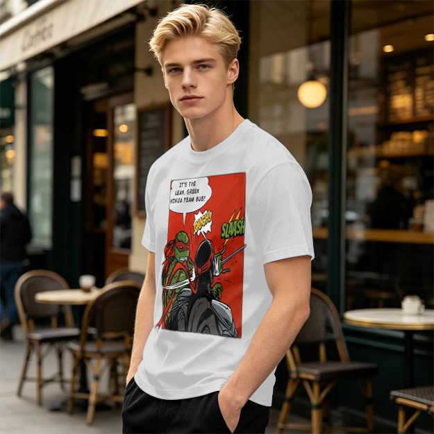 Olive T-Shirt with Ninja Turtles Comic Print