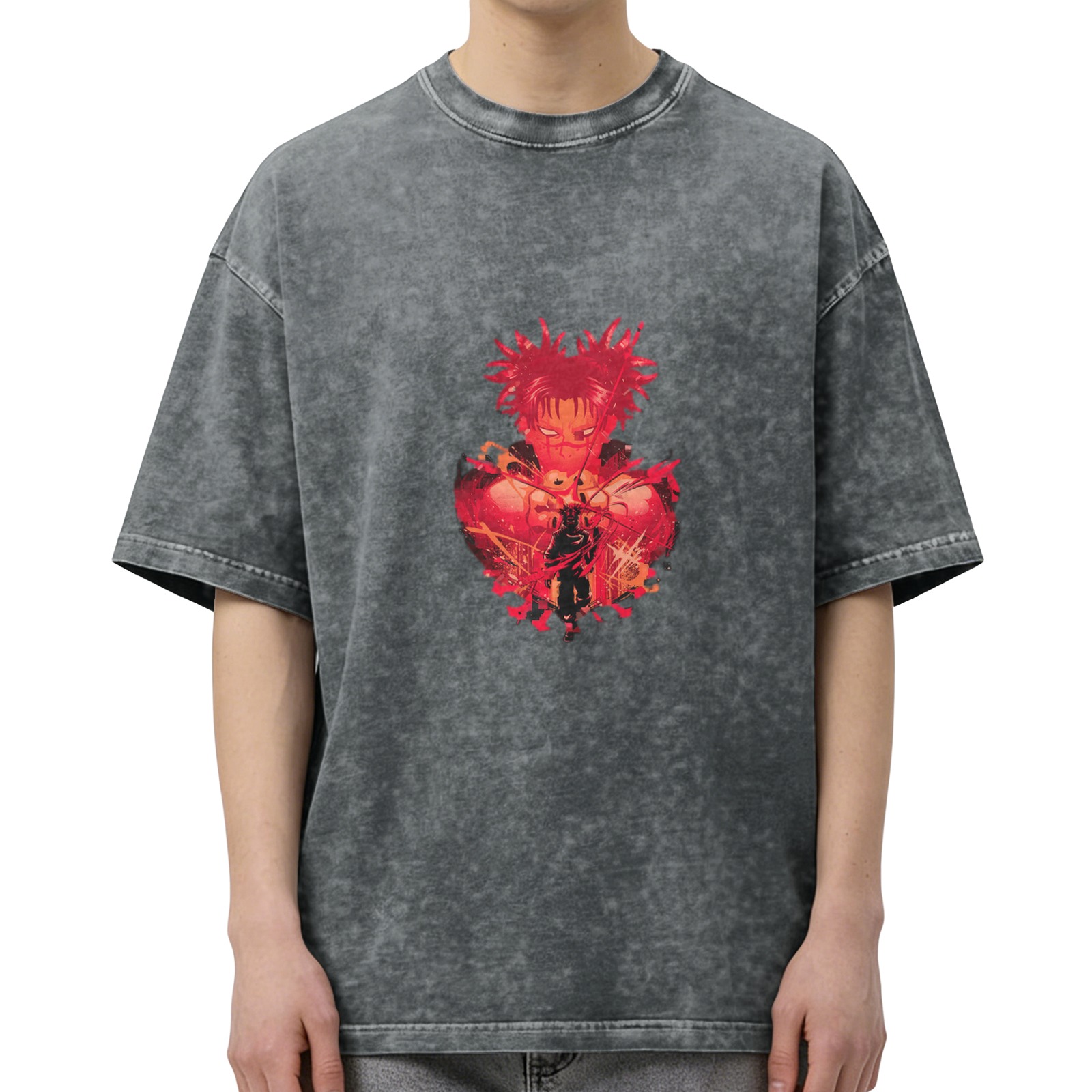 Anime Jujutsu Kaisen Character Graphic Washed T-Shirt