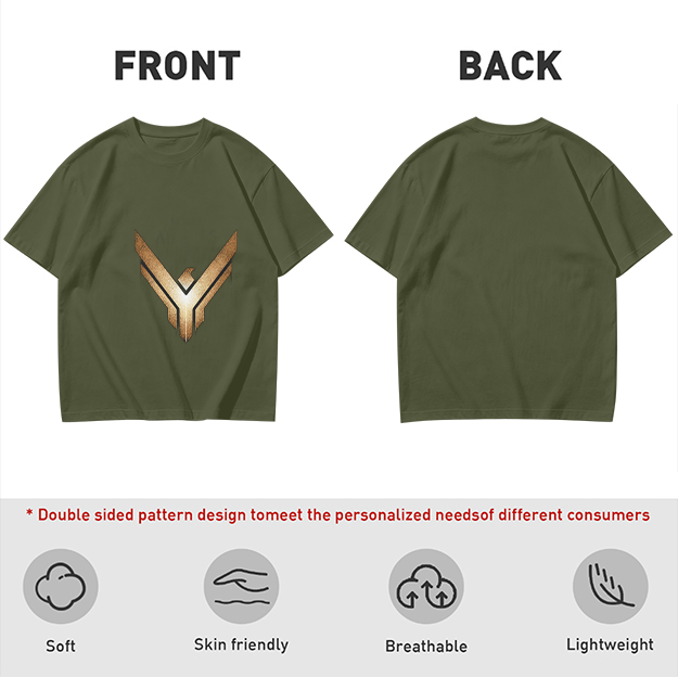 Olive Green T-Shirt With Gold Winged Emblem Graphic