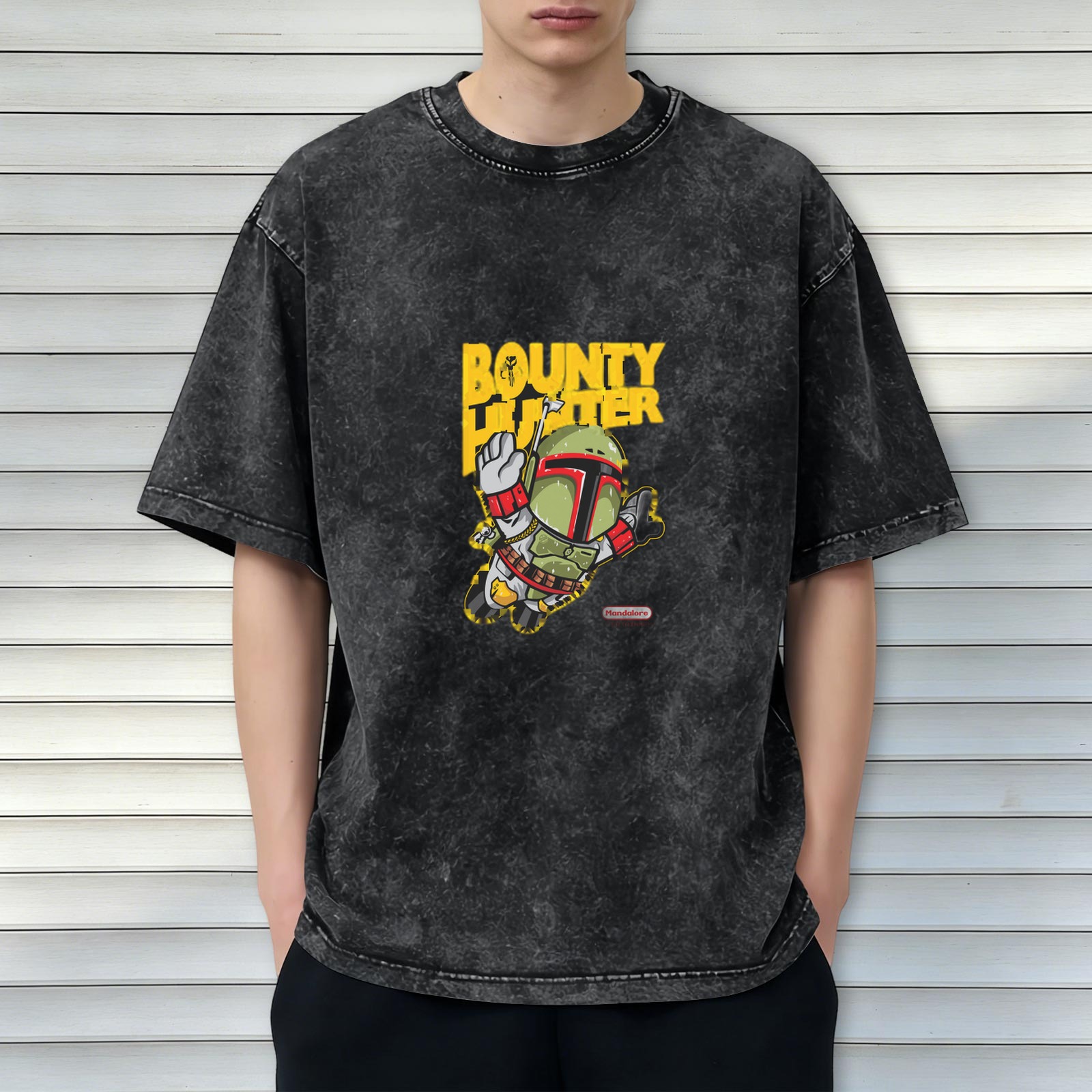 Star Wars Boba Fett Bounty Hunter Graphic Oversized Acid Wash T-Shirt