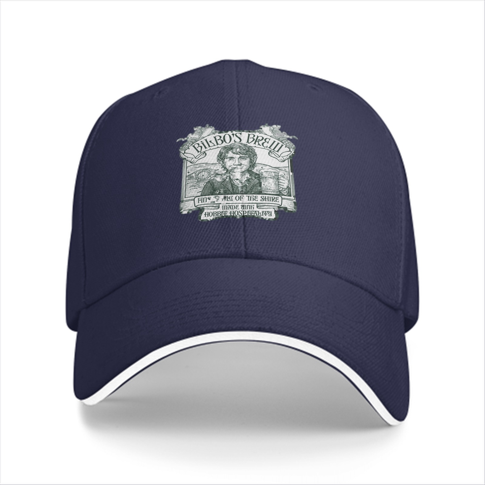 Black baseball cap with Bilbo's Brew Themed Print