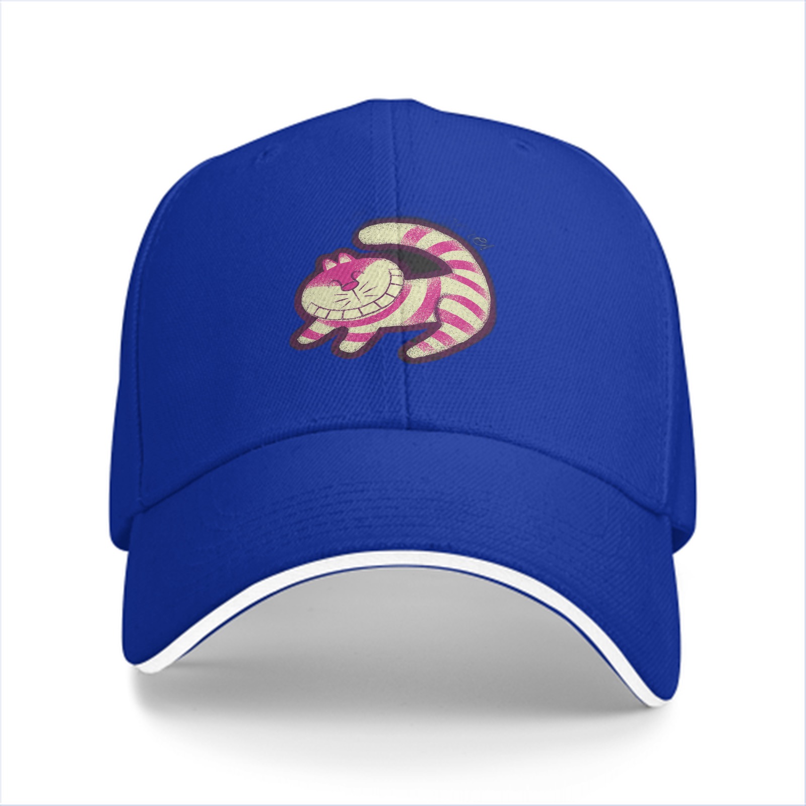 Black baseball cap with Cheshire Cat graphic print
