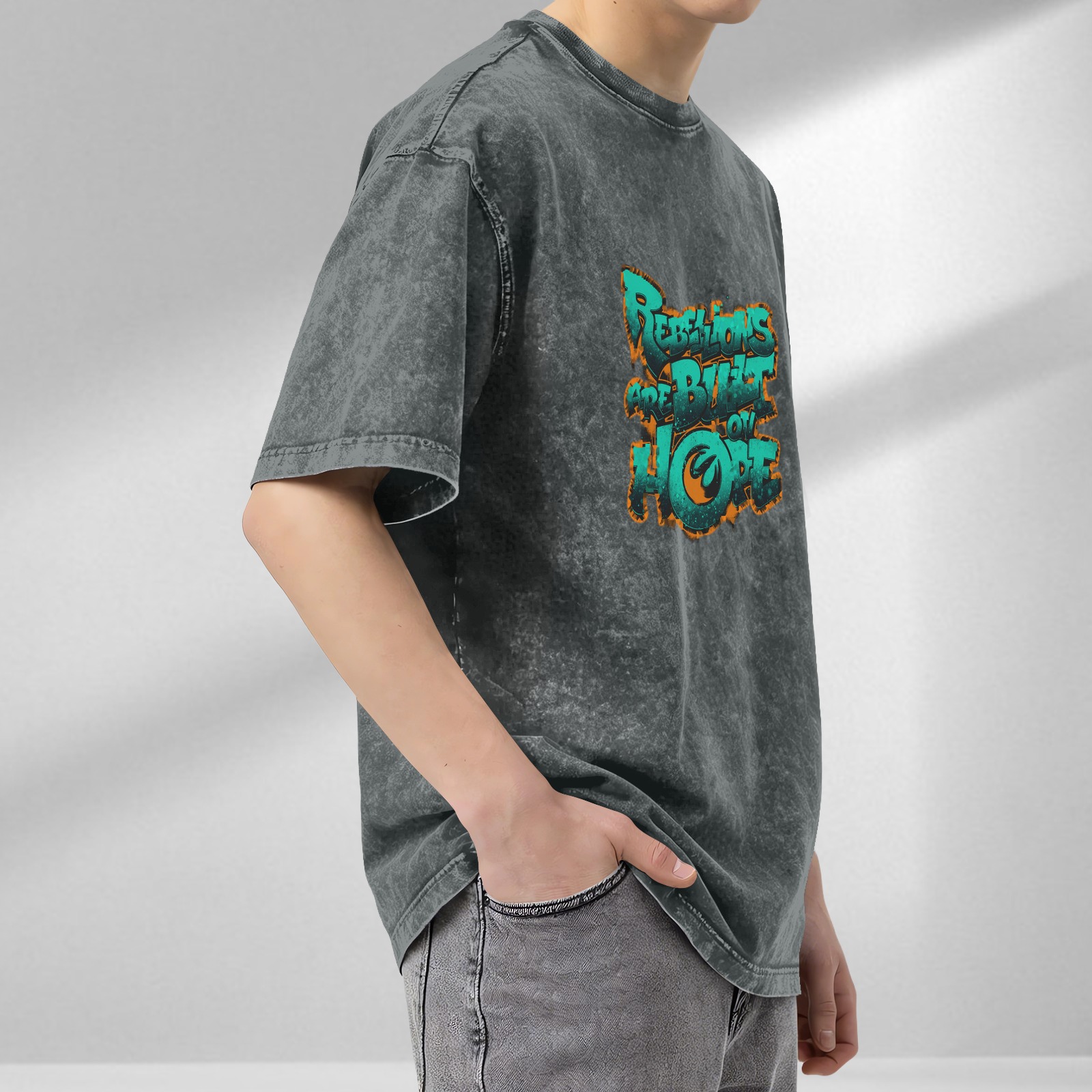 oversized acid wash t-shirt with rebellions are built on hope graphic
