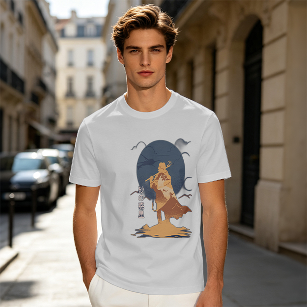 Olive T-shirt with Desert Wanderer Silhouette and Moon Graphic