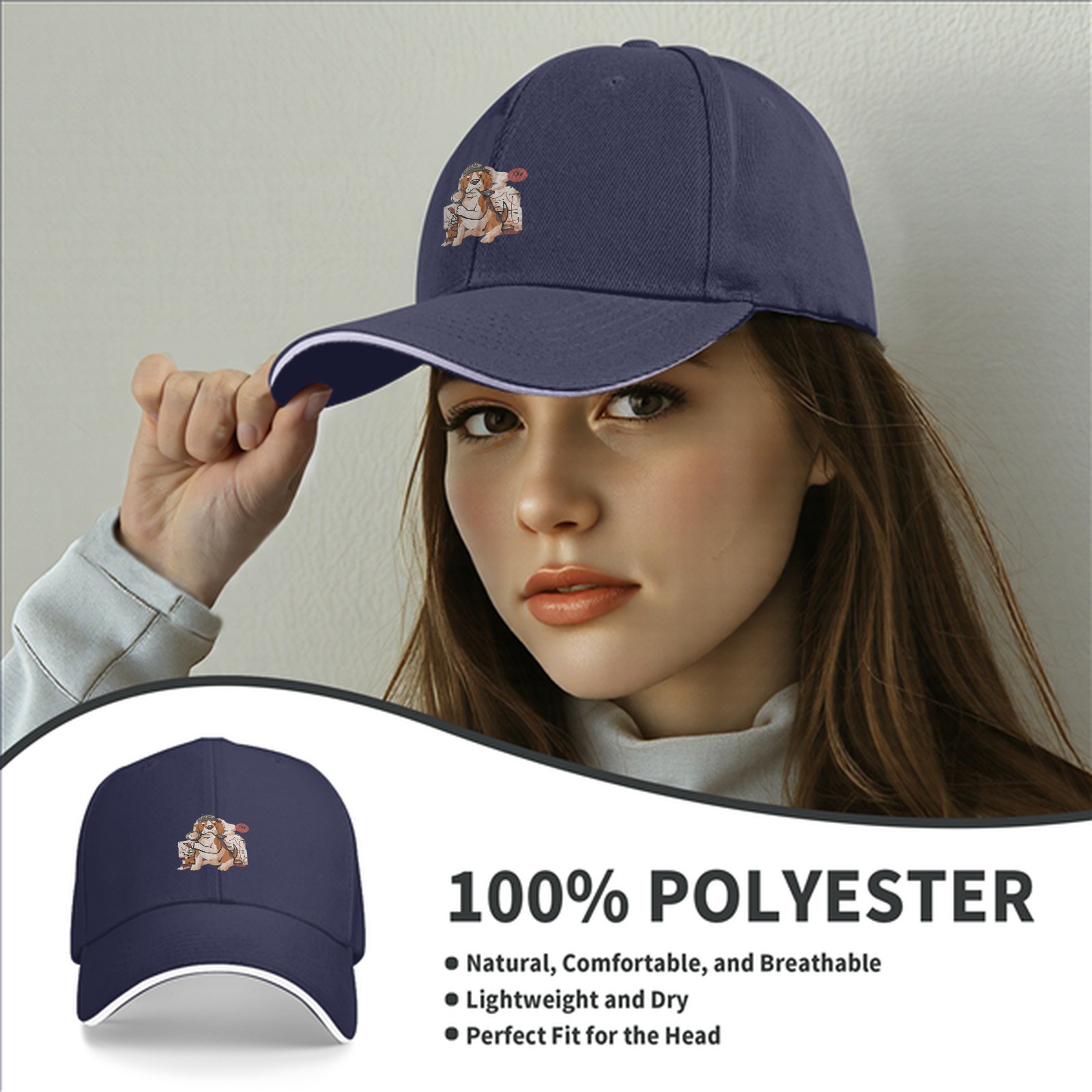 Black Baseball Cap With Beagle Detective Graphic Print