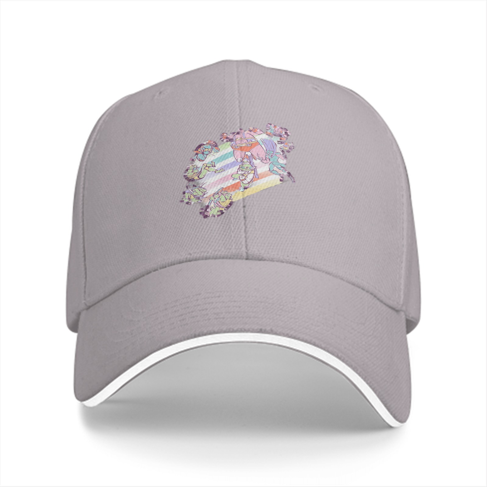 Black Baseball Cap With Pastel Rainbow Anime Character Print
