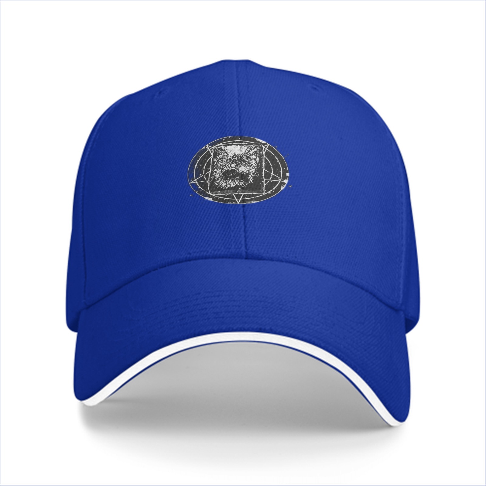 Black baseball cap with occult geometric wolf head graphic
