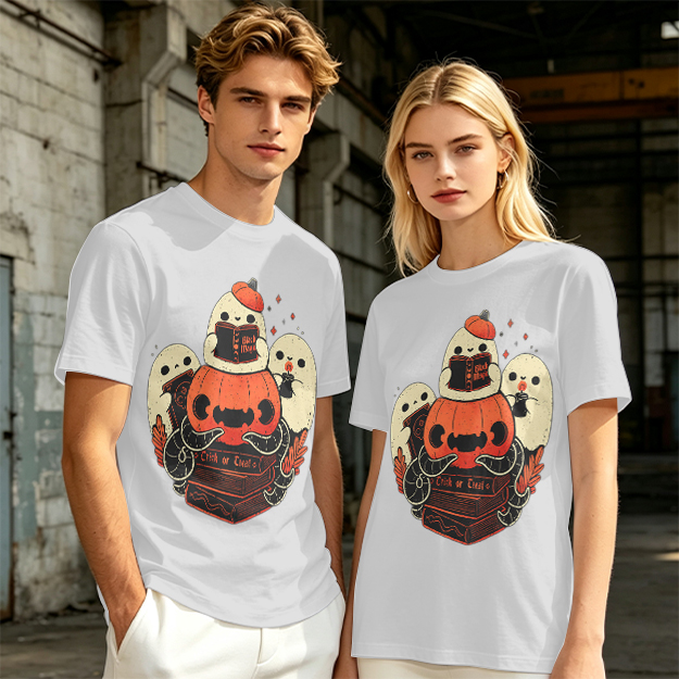 Olive Halloween Ghosts Jack-o'-Lantern Graphic T-Shirt