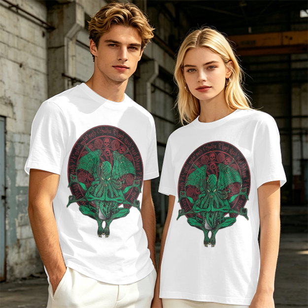 Olive Green Cthulhu Occult Seal Graphic T-Shirt