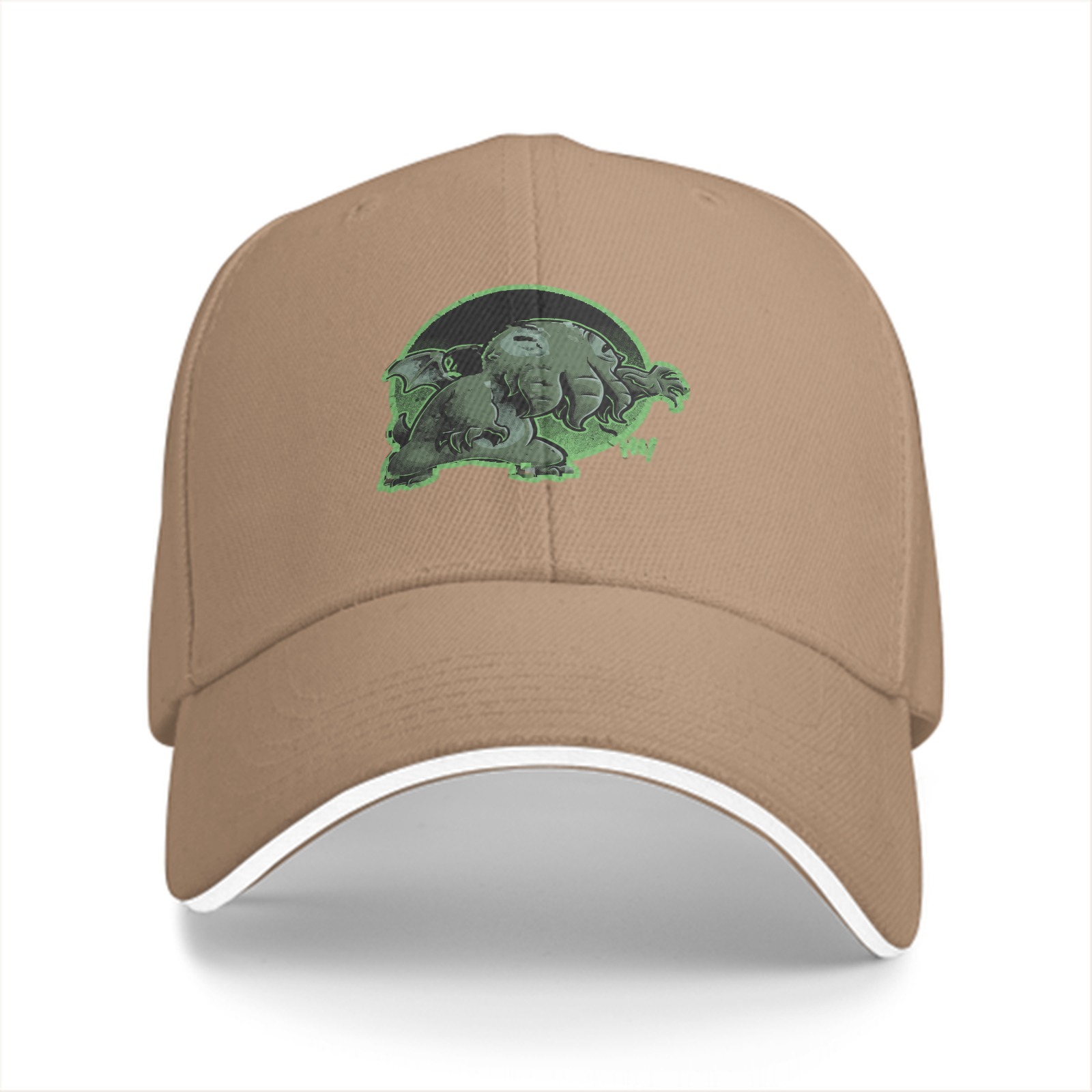 Black Baseball Cap with Green Cthulhu Monster Graphic