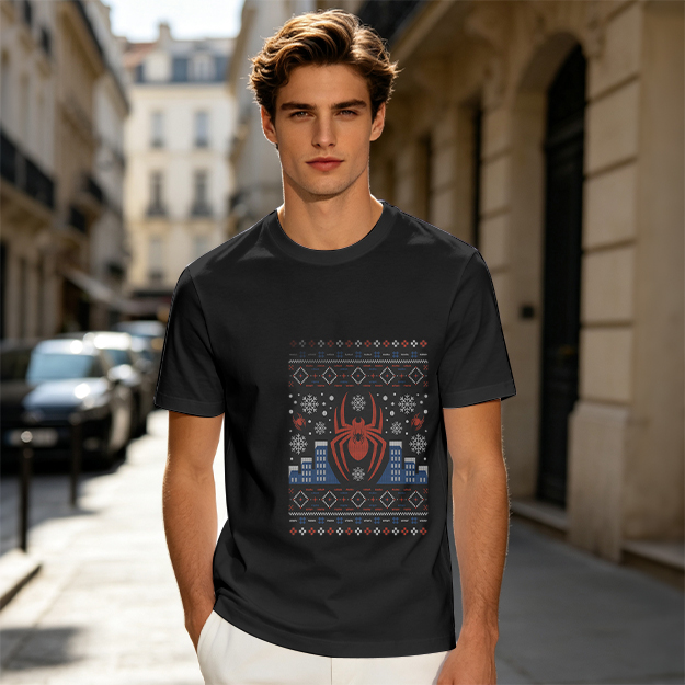 Olive T-Shirt with Spider-Man Christmas Holiday Print