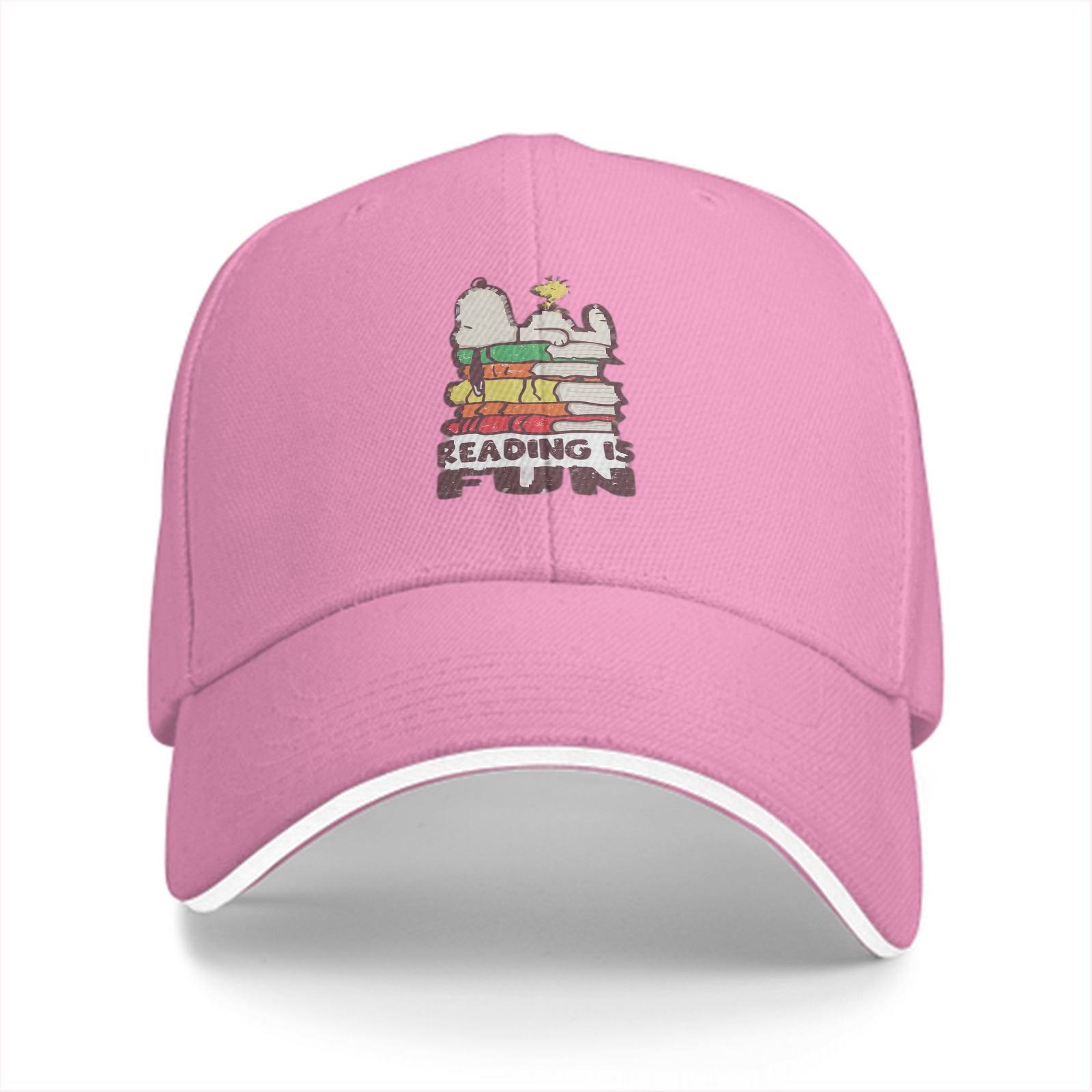 Black baseball cap with 'Reading is Fun' Snoopy graphic
