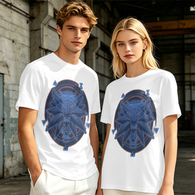 Olive T-Shirt With Witcher Wolf Medallion Graphic Print