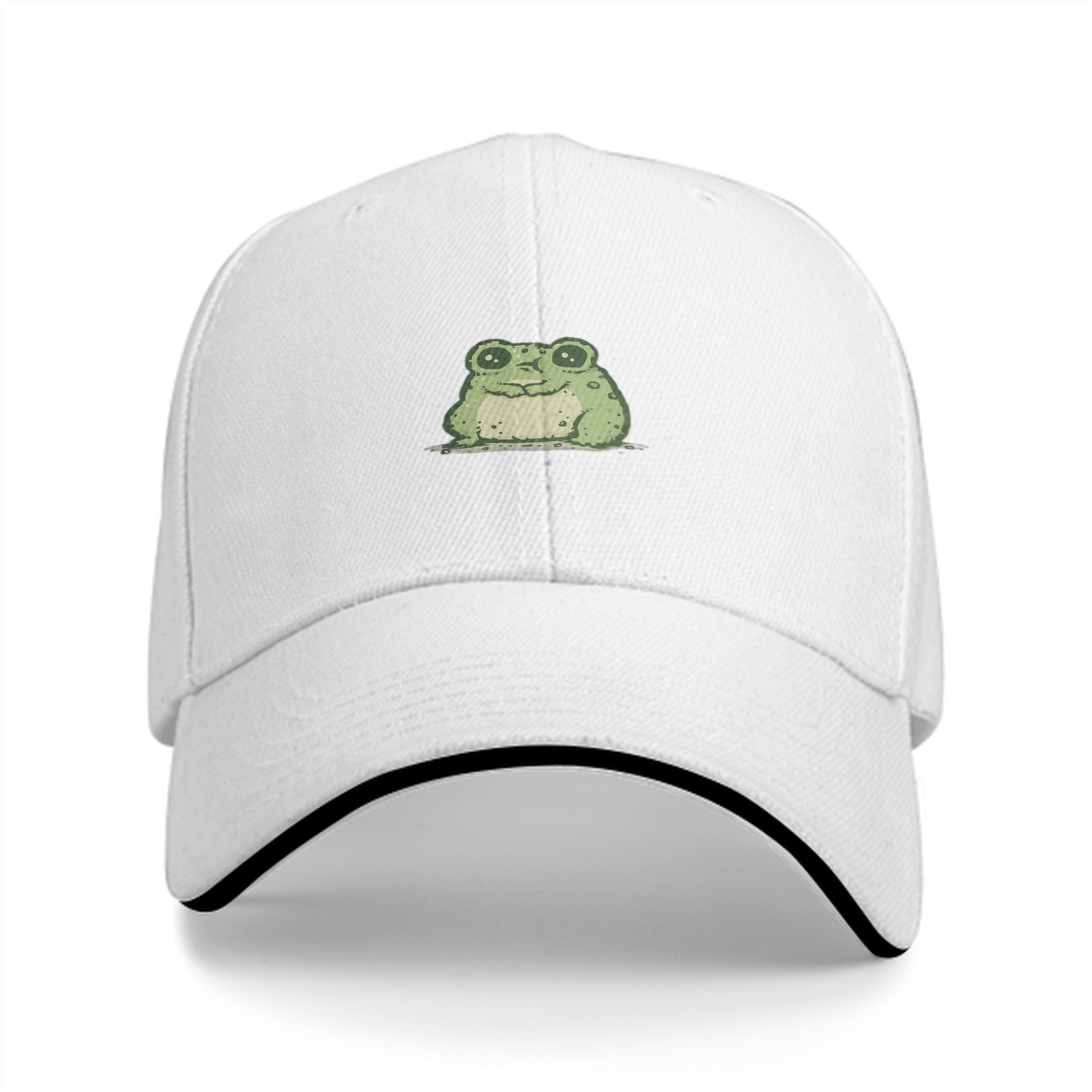 Black Baseball Cap With Cute Chubby Frog Graphic Design