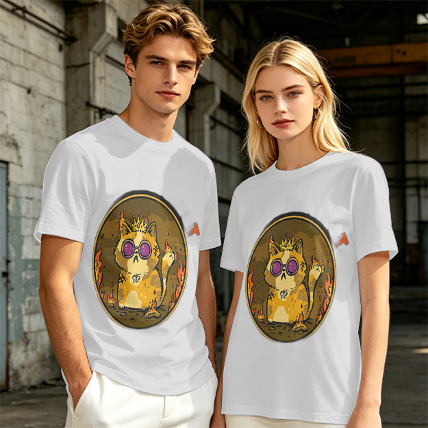Olive T-Shirt With Flaming Royal Cat Wearing Sunglasses Print