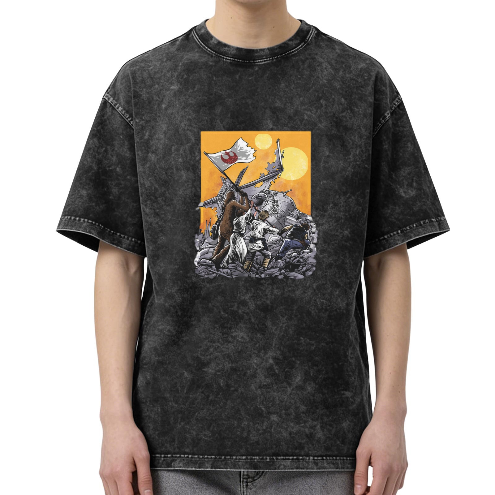 Star Wars Rebel Flag Battle Scene Graphic Oversized T-Shirt