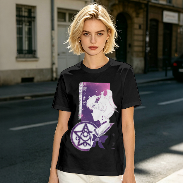 Olive T-shirt with Sailor Moon Anime Silhouette Graphic
