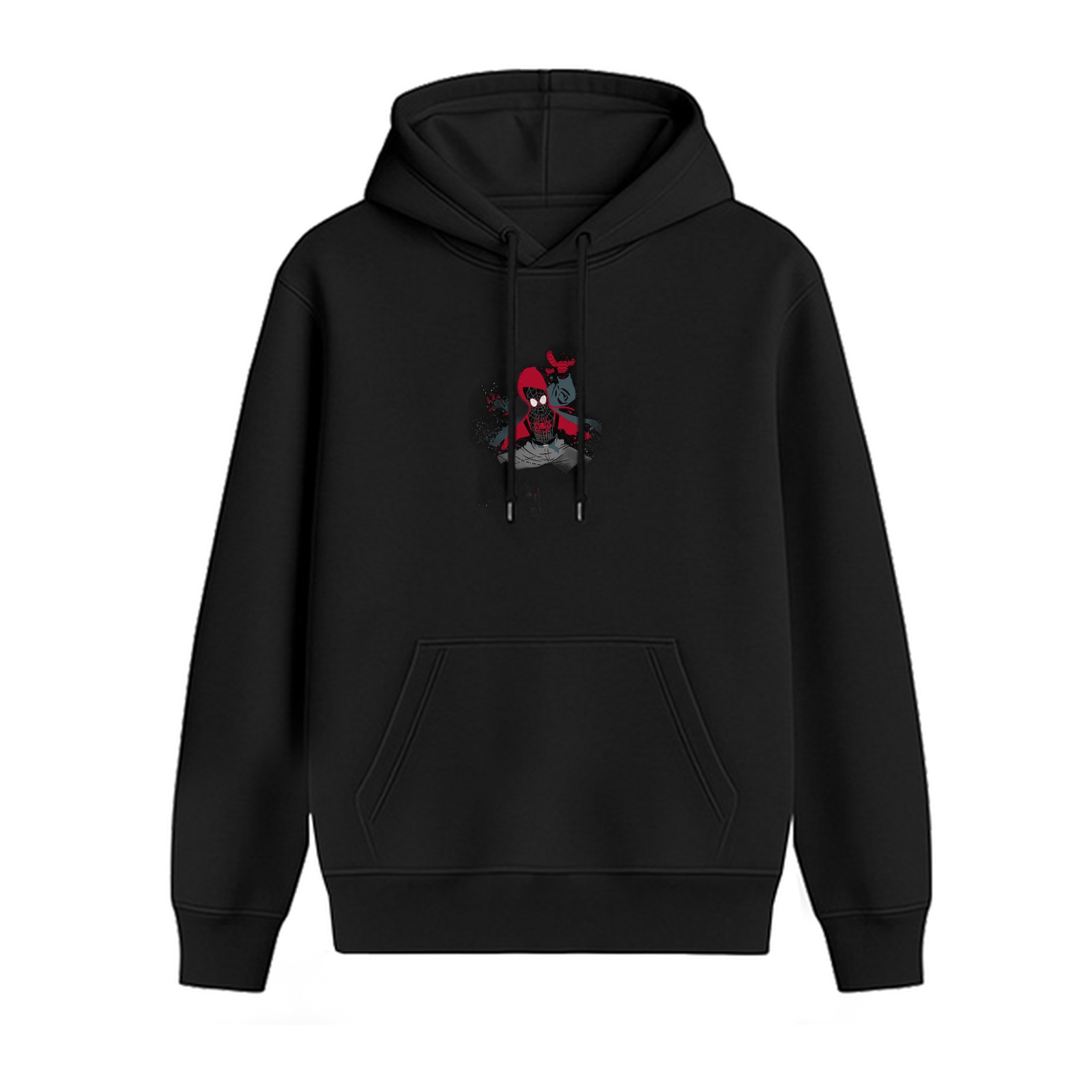 Black Hoodie With Small Spider Character Graphic Print