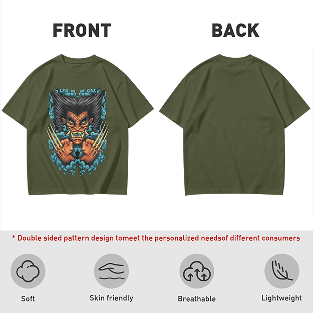 Oni-style wolverine graphic olive t-shirt