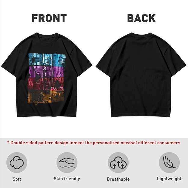 Olive T-Shirt With Vibrant Neon City Alley Graphic Print