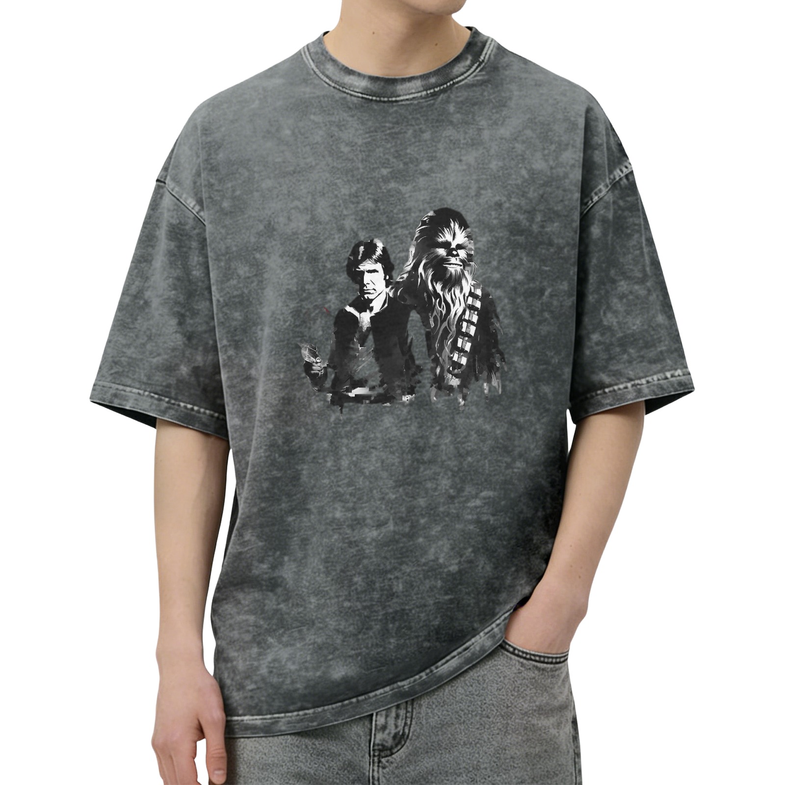 Star Wars Han Solo and Chewbacca Graphic Acid Wash T-Shirt