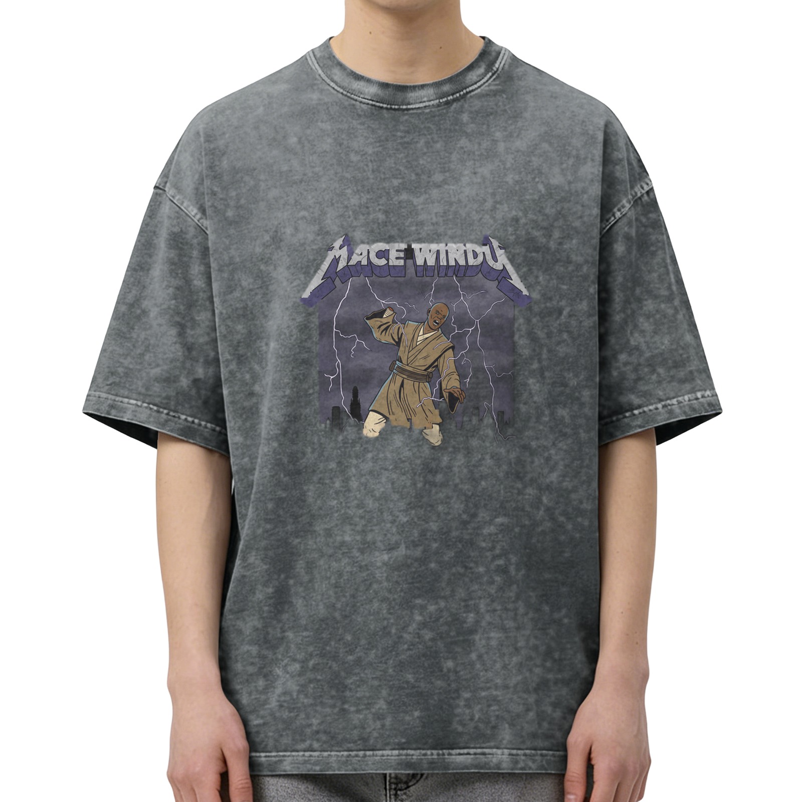 Mace Windu Lightning Graphic Acid Wash T-Shirt