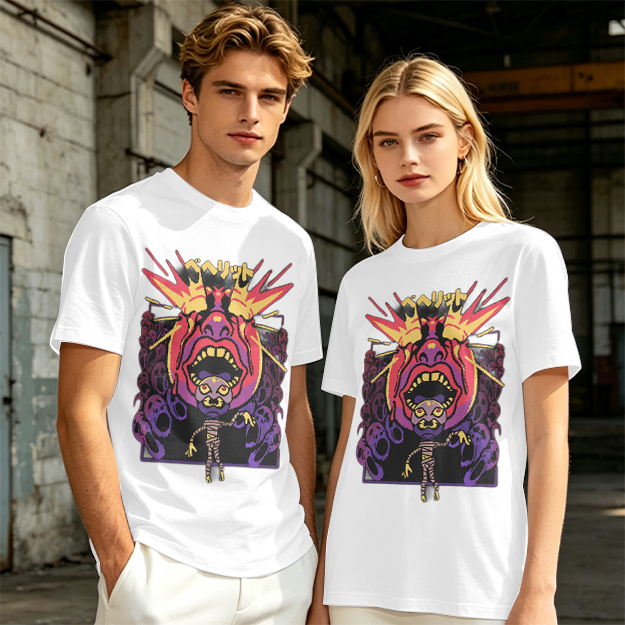 Olive t-shirt with surreal demon and ghost graphic print