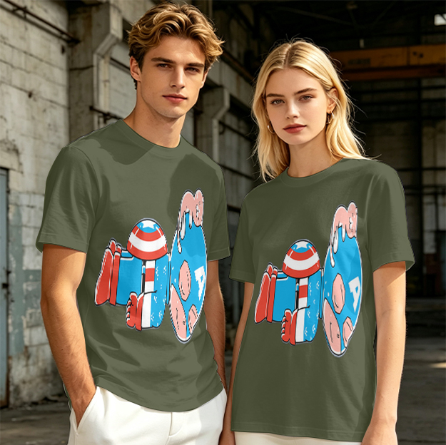 Olive Green T-Shirt With Melting Captain America Graphic Print