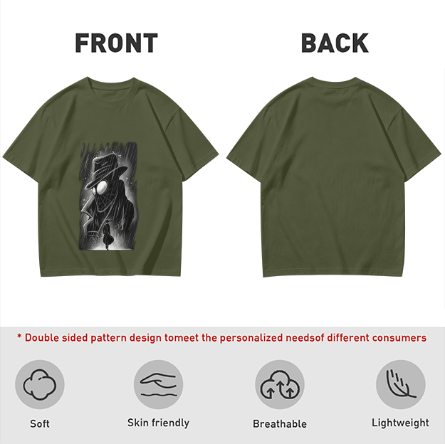 Olive T-Shirt with Noir Spider-Man in Rain Art Print